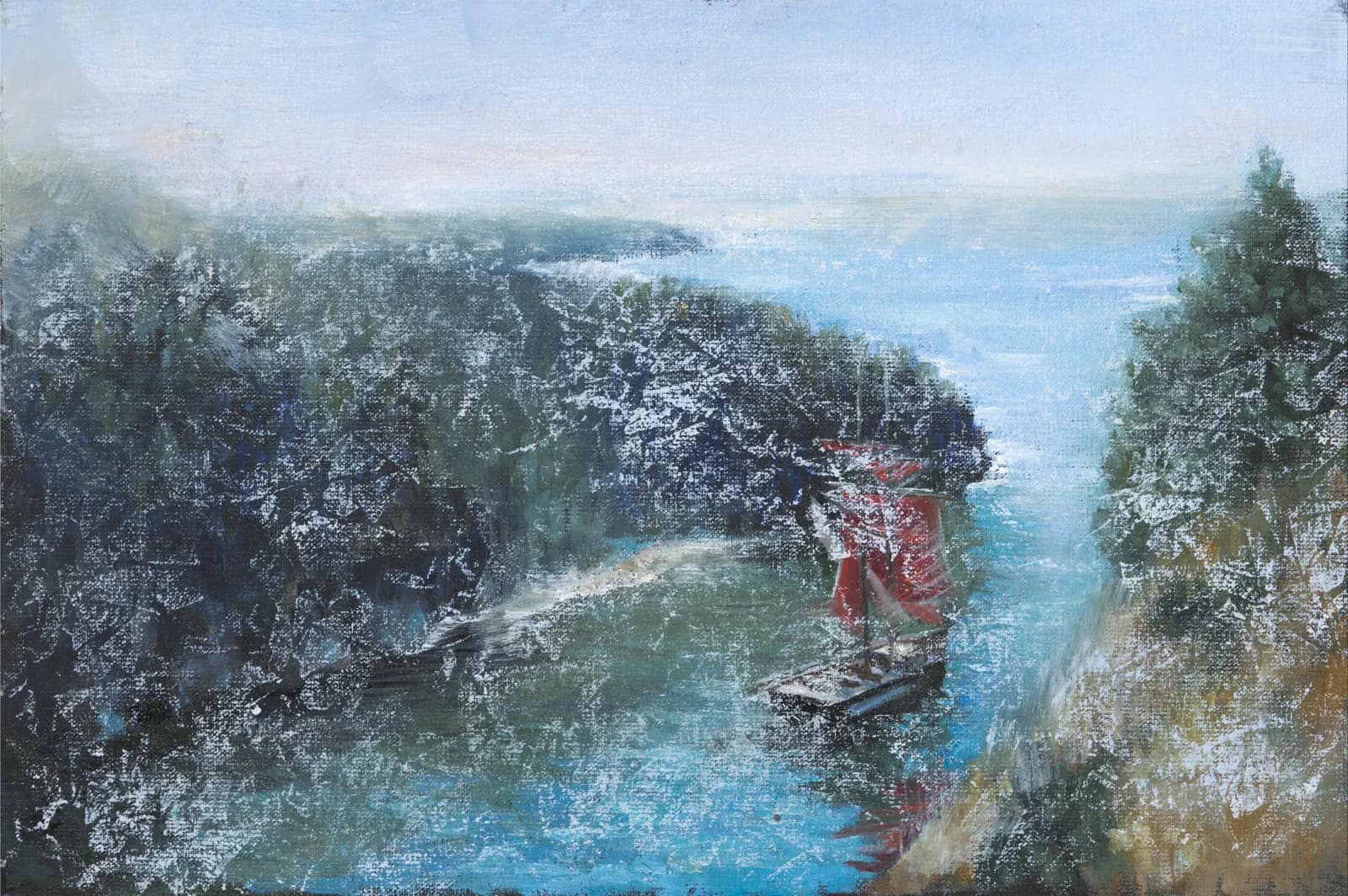 Study. Ship Sailing in the Mist