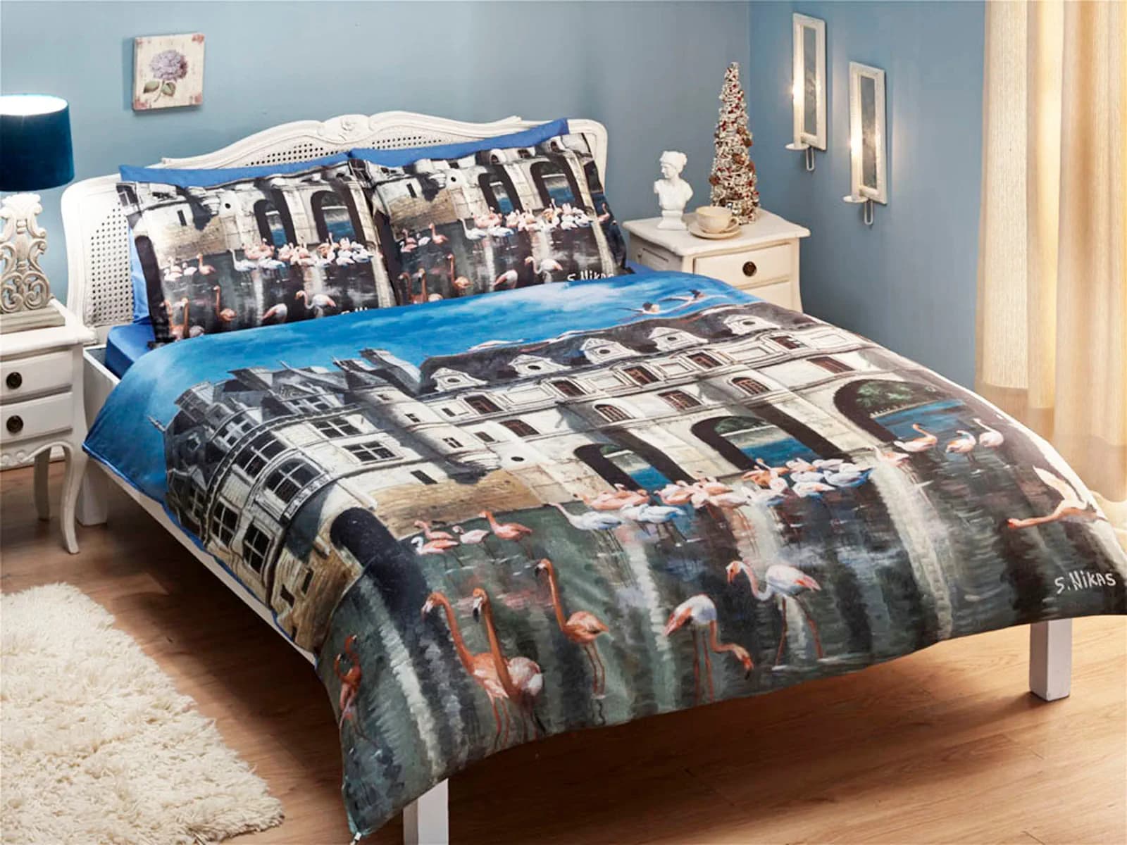 Visit of Pink Flamingos to the Magic Castle bedding set